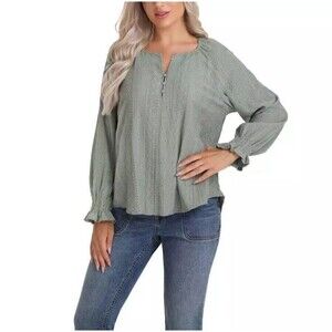 Frye Textured Long‎ Sleeve Peasant Blouse Light Green Women's Sz XL Pullover